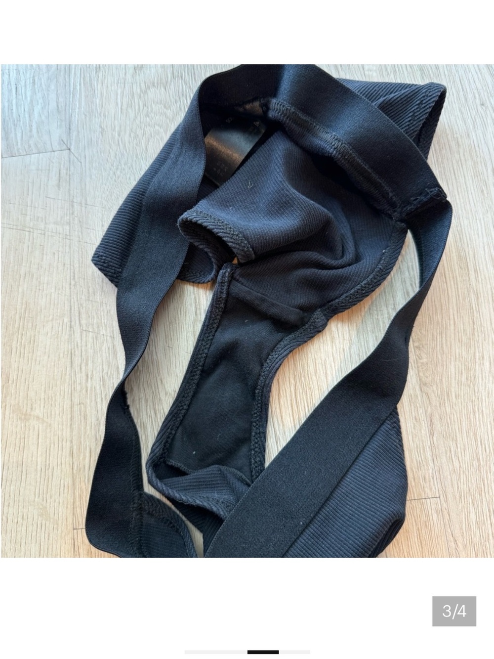 Black Ribbed High-Cut Bikini Bottom - Picture 3 of 4